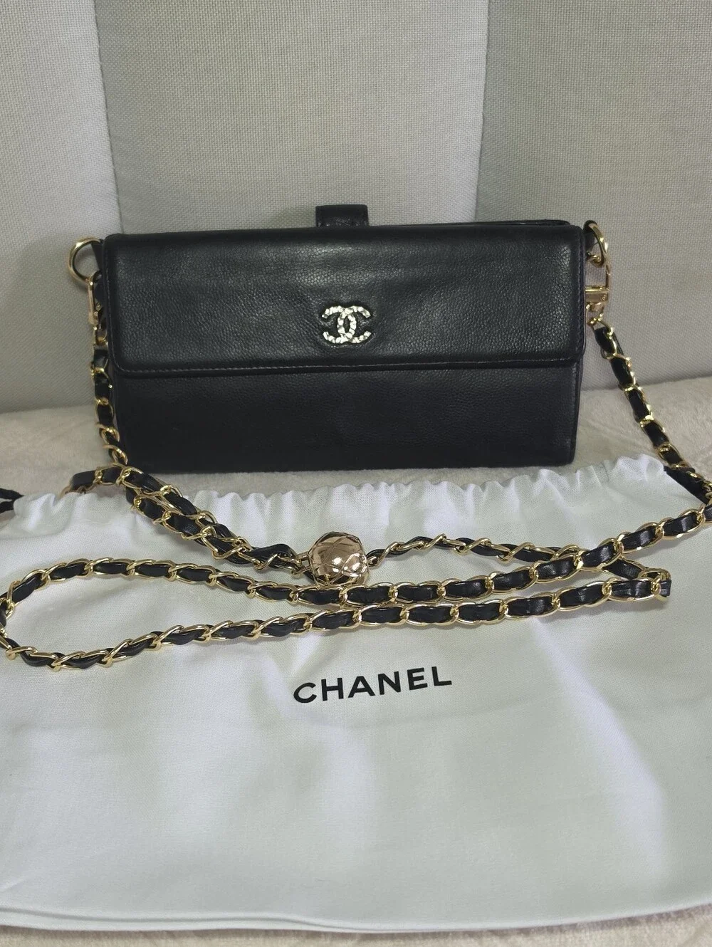 Authentic CHANEL Black  Leather Long Wallet